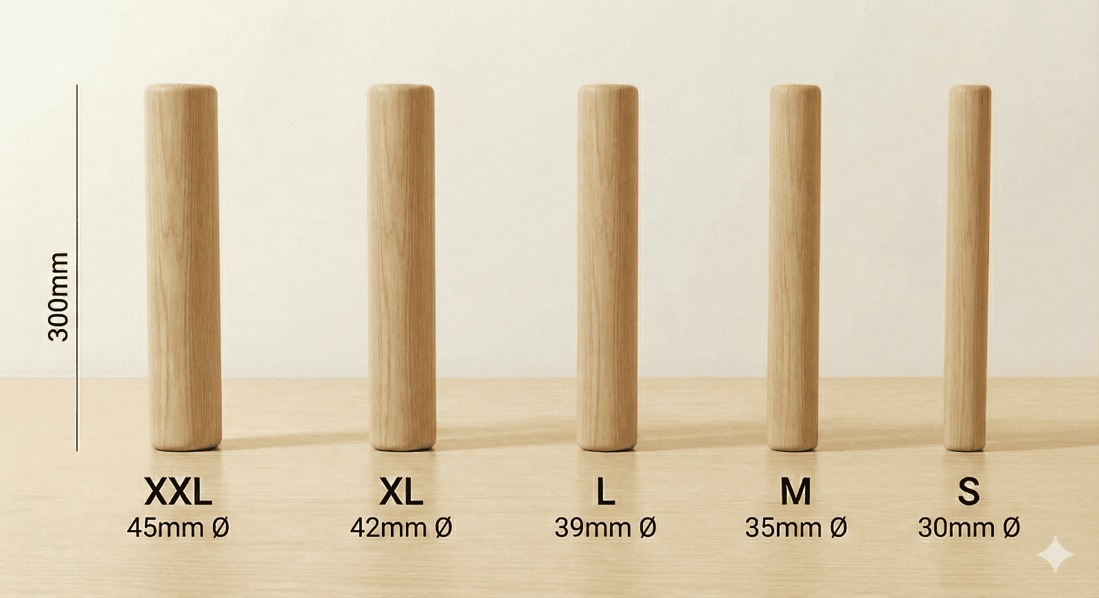 Wurfhölzer Größenvergleich XXL XL L M S